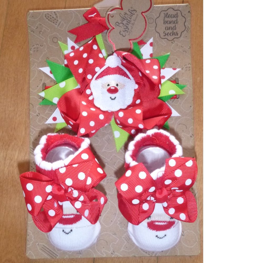 Baby Girls Baby Essentials Christmas SANTA CLAUS Headband & Socks Booties NWT